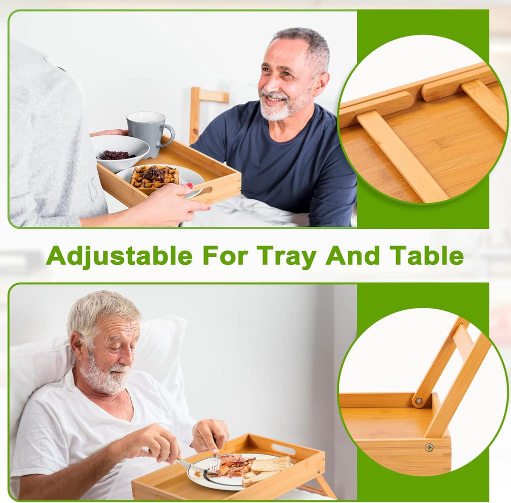 Bamboo Folding Bed Tray Table with Handles and Phone Holder B59077