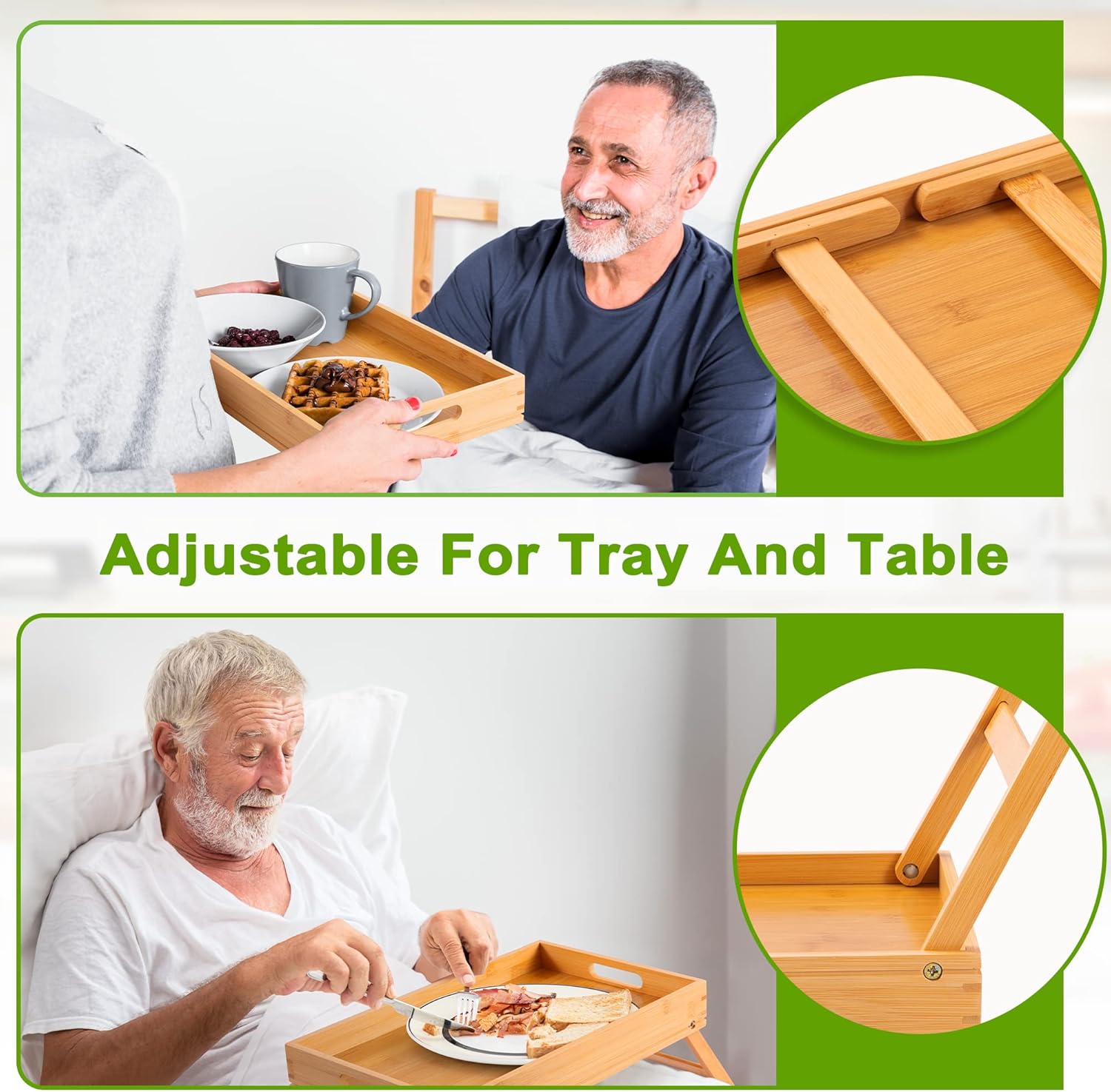Bamboo Folding Bed Tray Table with Handles and Phone Holder B59077