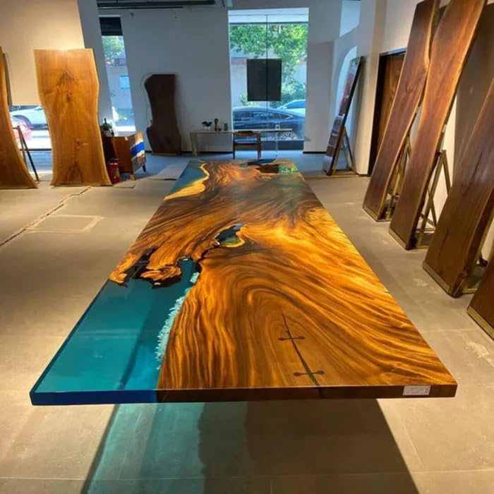 Blue Live Edge Epoxy Dining Table 36 x 24 Inches R3301