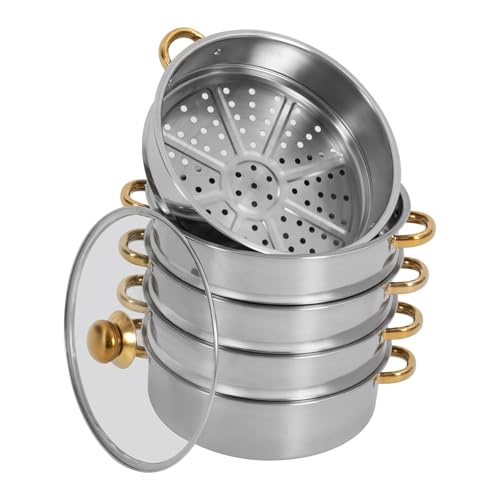 5 Tier Stainless Steel Steamer Pot with Glass Lid (28CM) K225