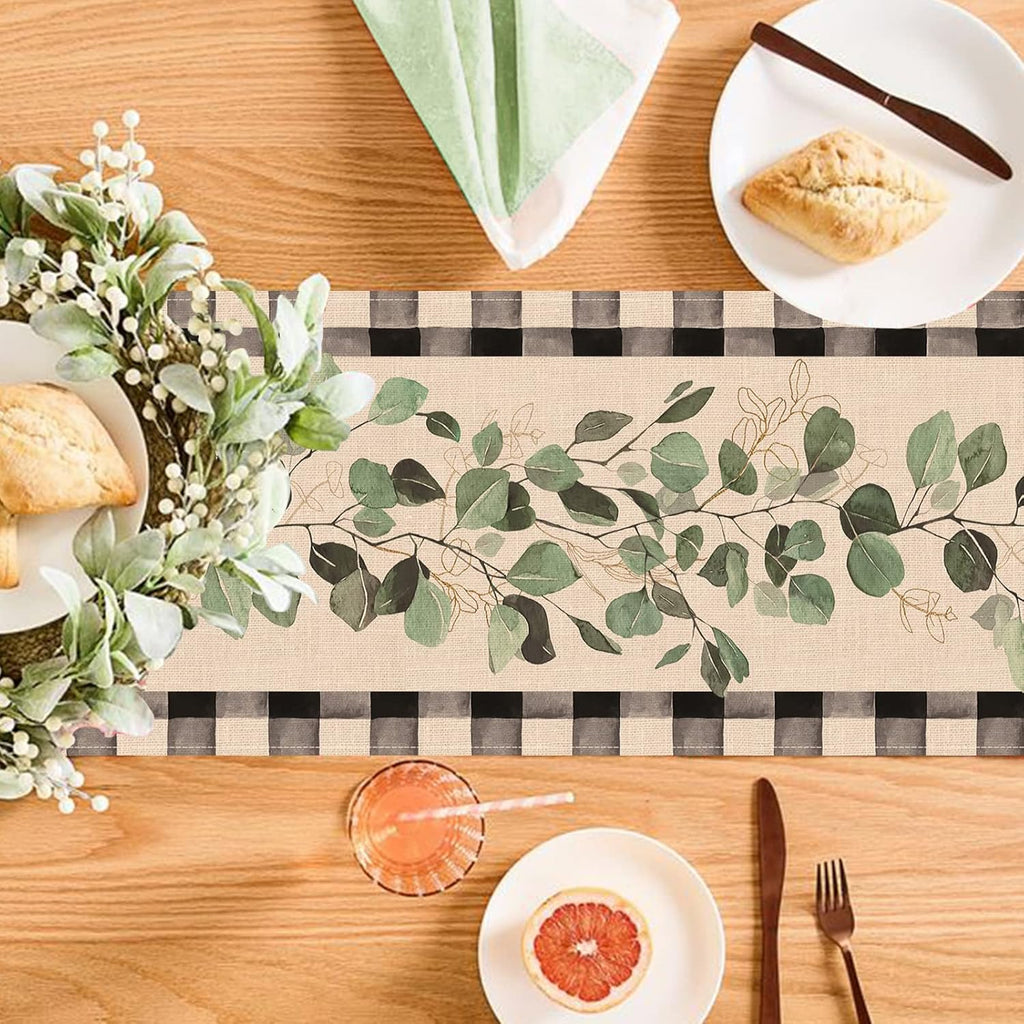 Black White Buffalo Plaid Check Table Runner 13 x 90 Inches K30061