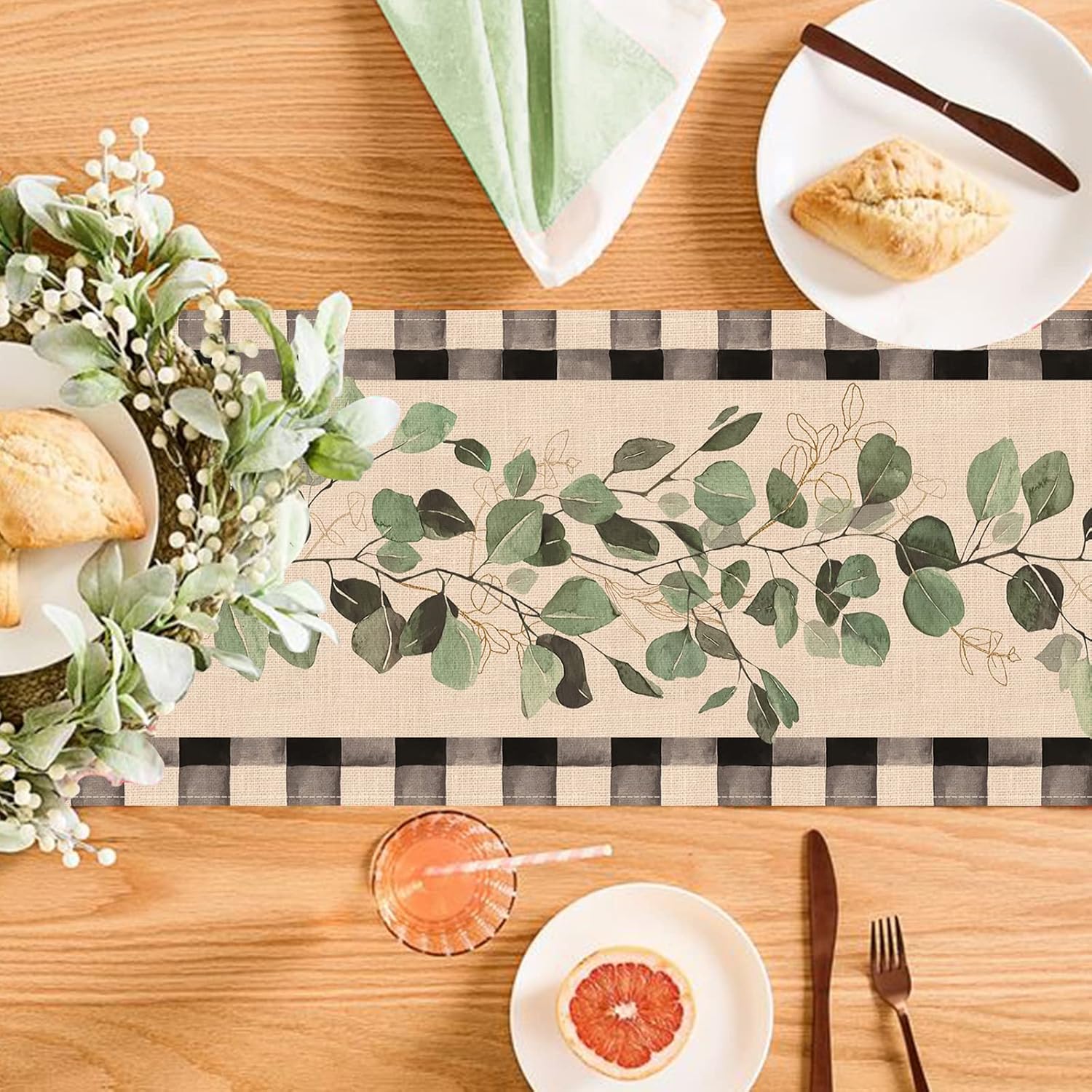 Black White Buffalo Plaid Check Table Runner 13 x 90 Inches K30061