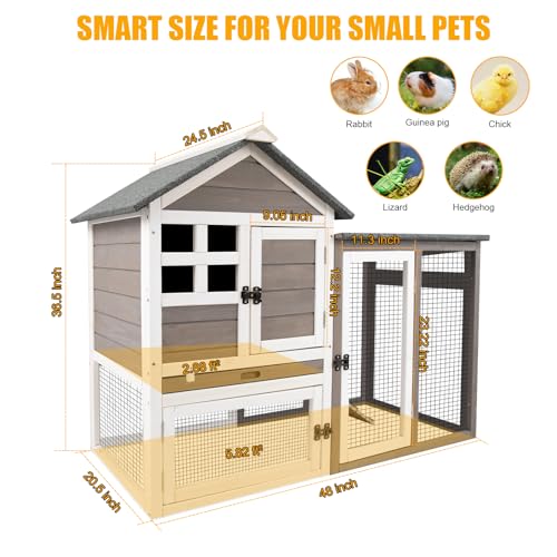 Grey 2-Story Fir Wood Rabbit Hutch with Pull Out Tray S277