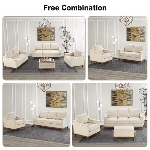 Beige 3-Seater Upholstered Sofa with Nailhead Trim E141779