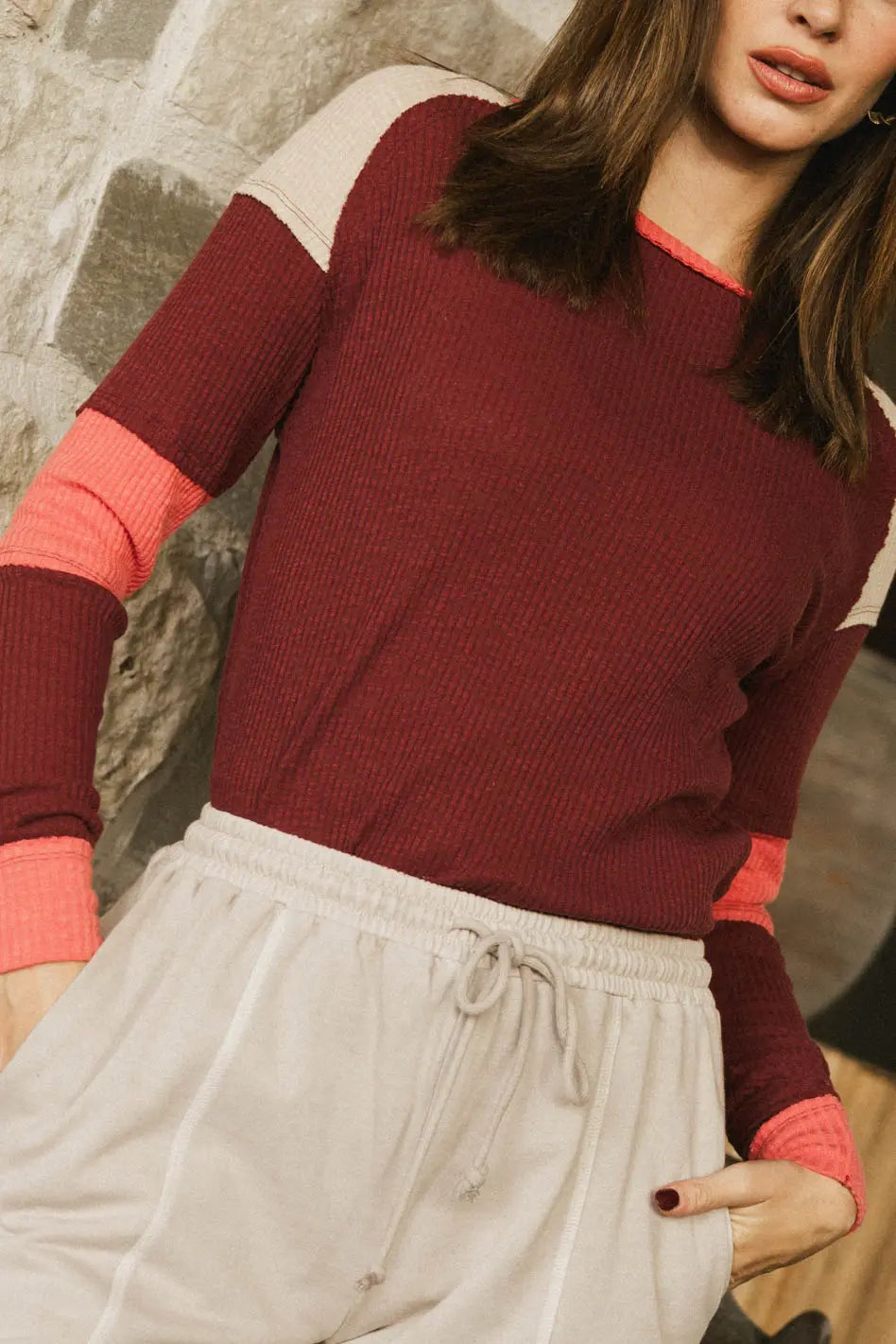 Ribbed Top in Burgundy Y659194
