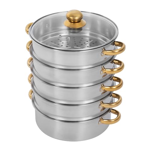 5 Tier Stainless Steel Steamer Pot with Glass Lid (28CM) K225