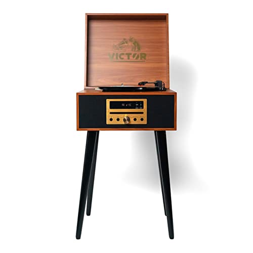 8-in-1 Turntable Music Center with Record Player, CD/MP3 Player, FM Radio, Bluetooth, USB Playback, Stereo Speakers, Espresso I91864