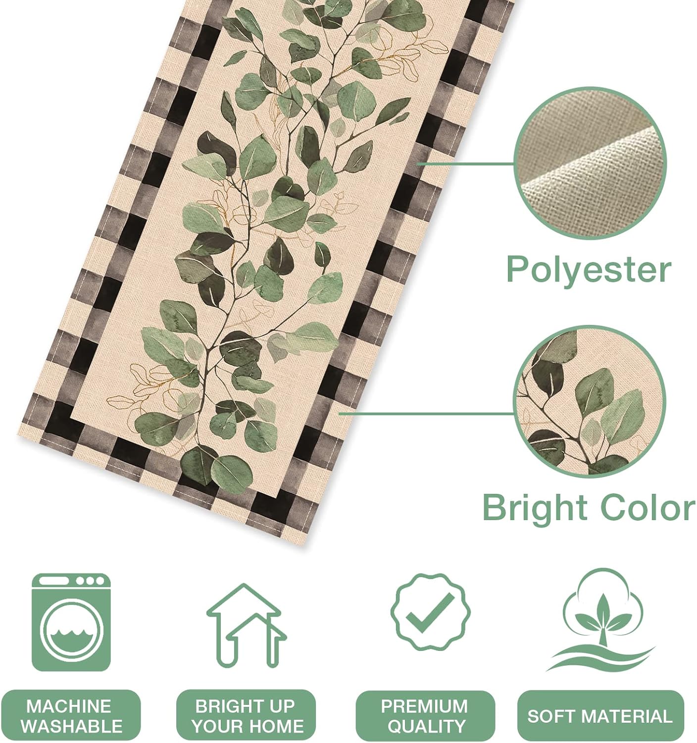 Black White Buffalo Plaid Check Table Runner 13 x 90 Inches K30061