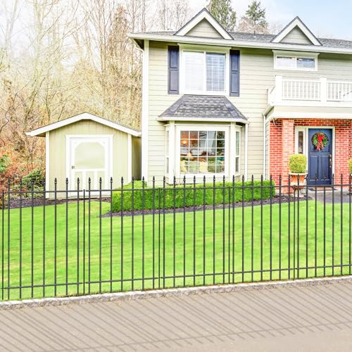 Black Metal Garden Fence 24 in H x 10 ft L 5 Panels + 6 Stakes A151