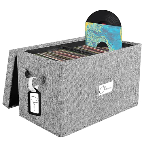 Grey Vinyl Record Storage Box with Lid J7100