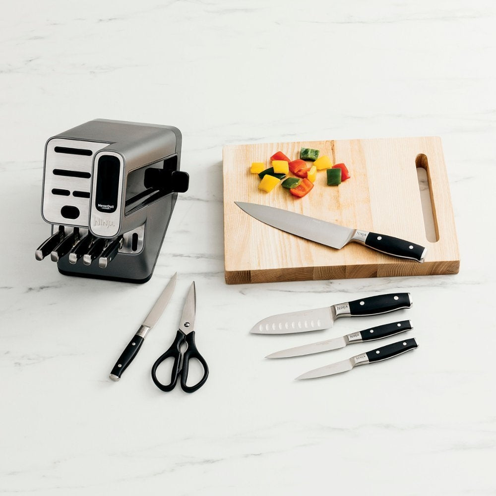 12 Piece German Stainless Steel Knife Block Set with Built-in Sharpener, Black V552744