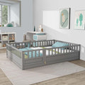 Full-White Wood Kids Floor Bed with Safety Guardrails J4932