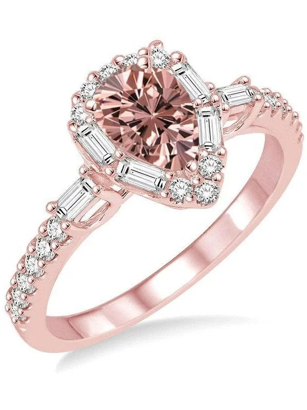 1.50 Carat Pear Morganite and Diamond Engagement Ring in 14k Rose Gold E66746