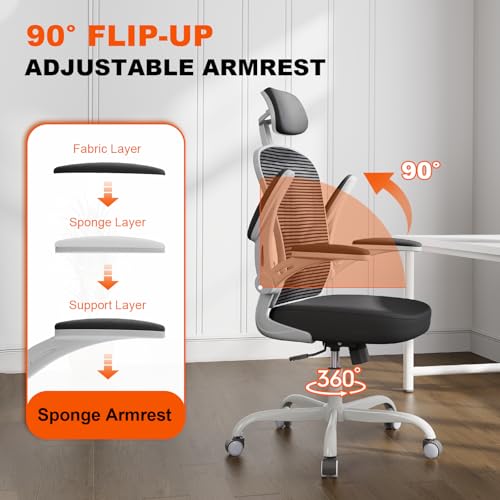 Black Ergonomic High Back Desk Chair with Flip-up Armrests K187783