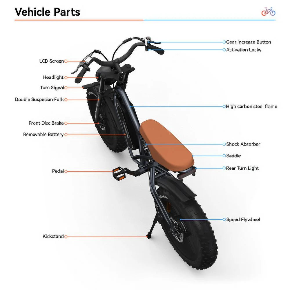 Electric Bike 20" x 4.0 with 750W Brushless Motor 48V 14Ah Removable Battery H71749