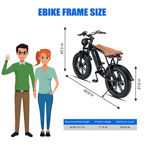 20" Fat Tire 48V 15Ah Removable Battery Electric Bicycle 750W 30MPH Shimano 7 Speed T282