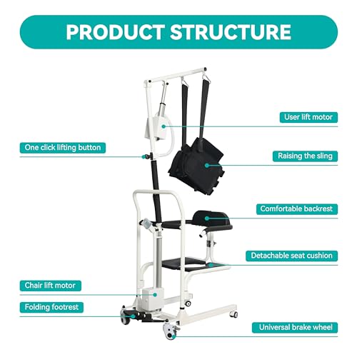 Electric Transfer Chair Patient Lift 180° Split Seat 330 lbs Load-Bearing White Black A9868