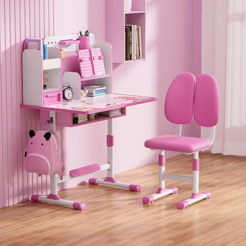 Height Adjustable Kids Desk and Chair Set with Book Stand Z703166