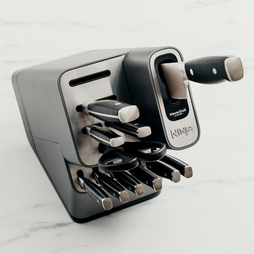 12 Piece German Stainless Steel Knife Block Set with Built-in Sharpener, Black V552744