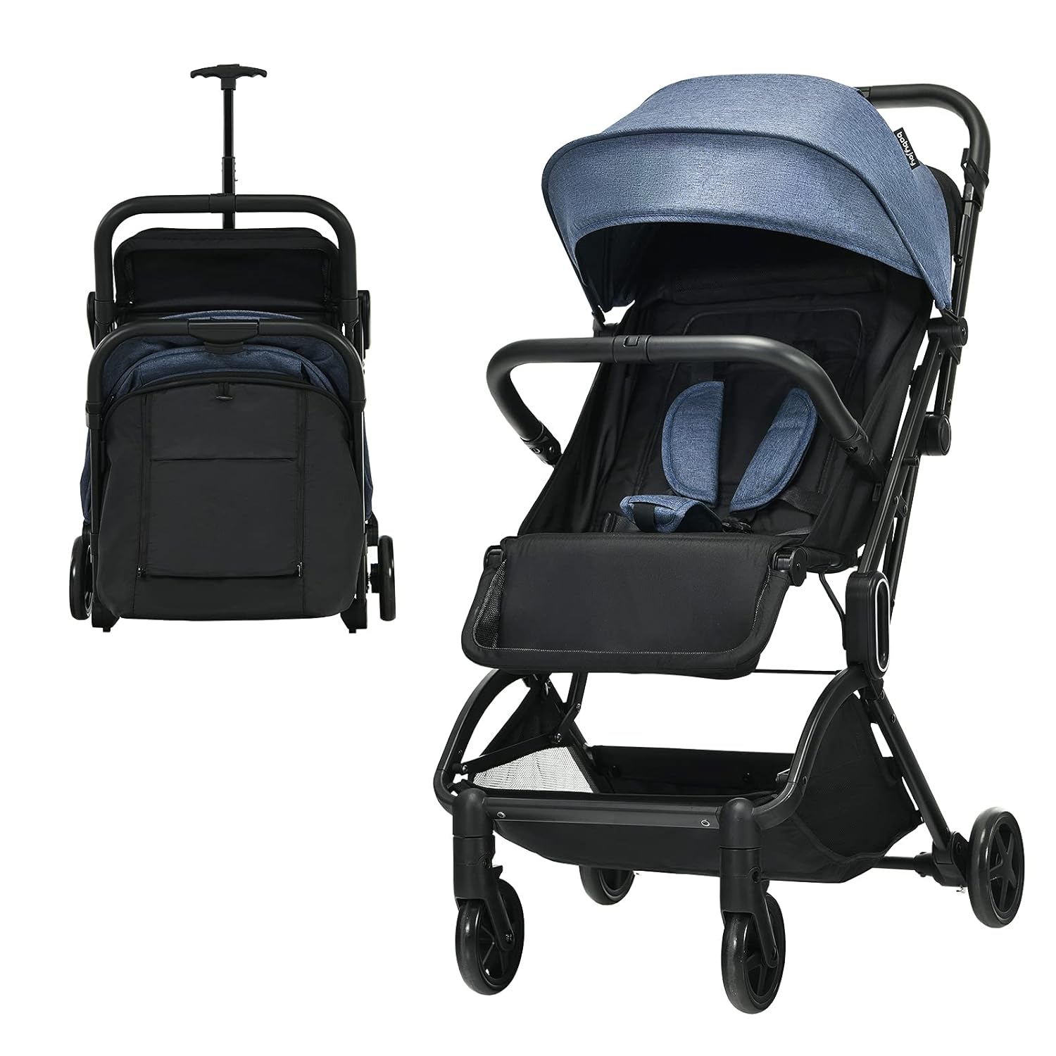 Lightweight Baby Stroller with One-Hand Fold, Adjustable Backrest, 5-Point Harness, Storage Basket (Black) R599173
