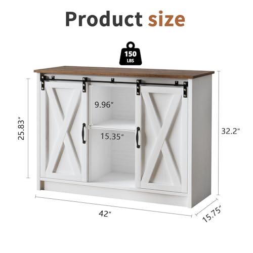 Coffee Bar Cabinet with Sliding Barn Doors, 42” Sideboard Buffet Cabinet with Storage, Espresso X99603