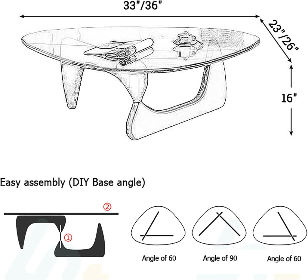 Glass Coffee Table with Solid Wood Base, Gray-Black K234