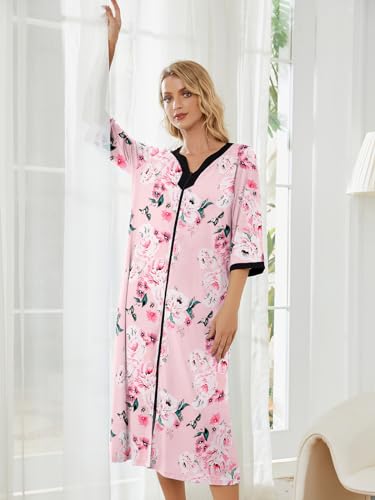 Moo Moo Nightgown House Dress Zip up Robes Long Lounge Dress House Coat P568