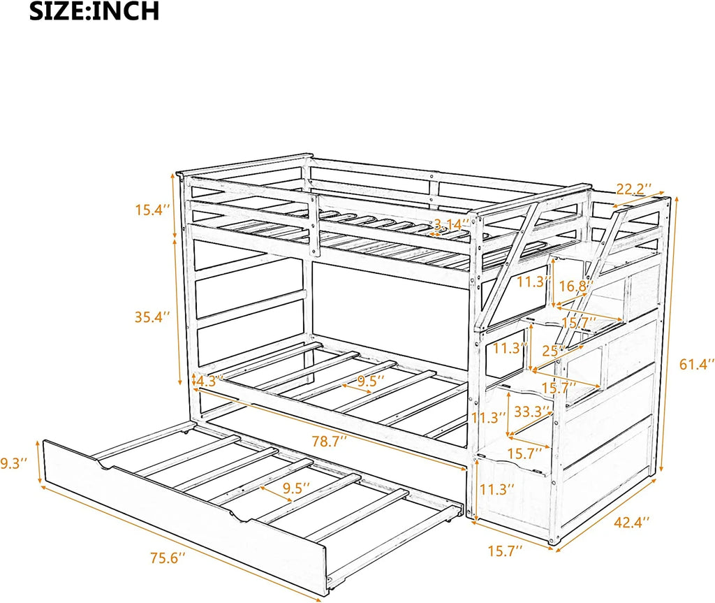 Espresso Wooden Over Bunk Bed with Trundle and 3 Storage Stairs Z347249