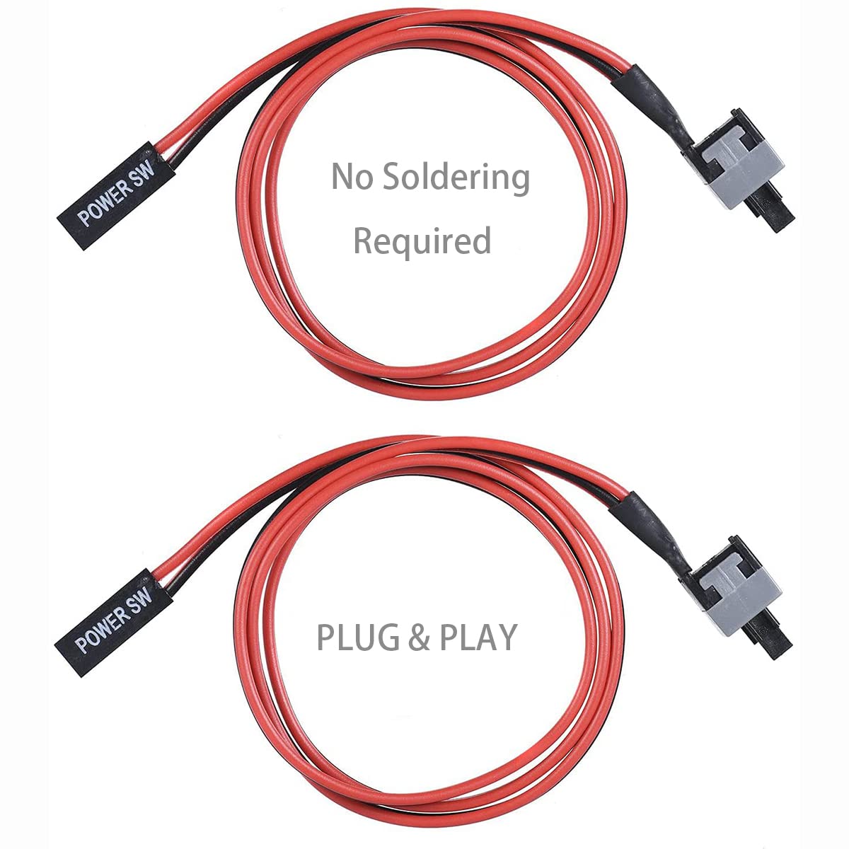 5 Pack 2 Pin PC Power Cable Push Button ATX Computer Switch Wire Restart Switch 50cm X96110