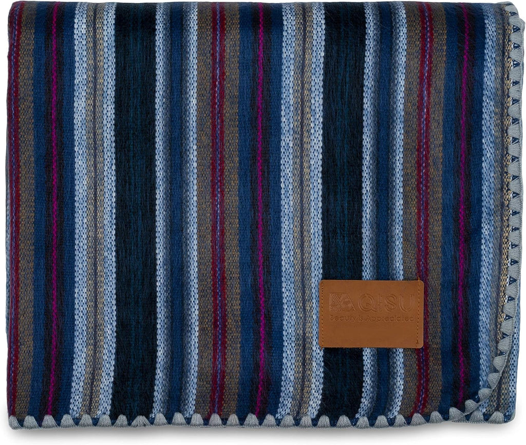 Alpaca Wool Blanket Throw, 85 x 65 inches, Turquoise Sea Foam Variegated Q4187