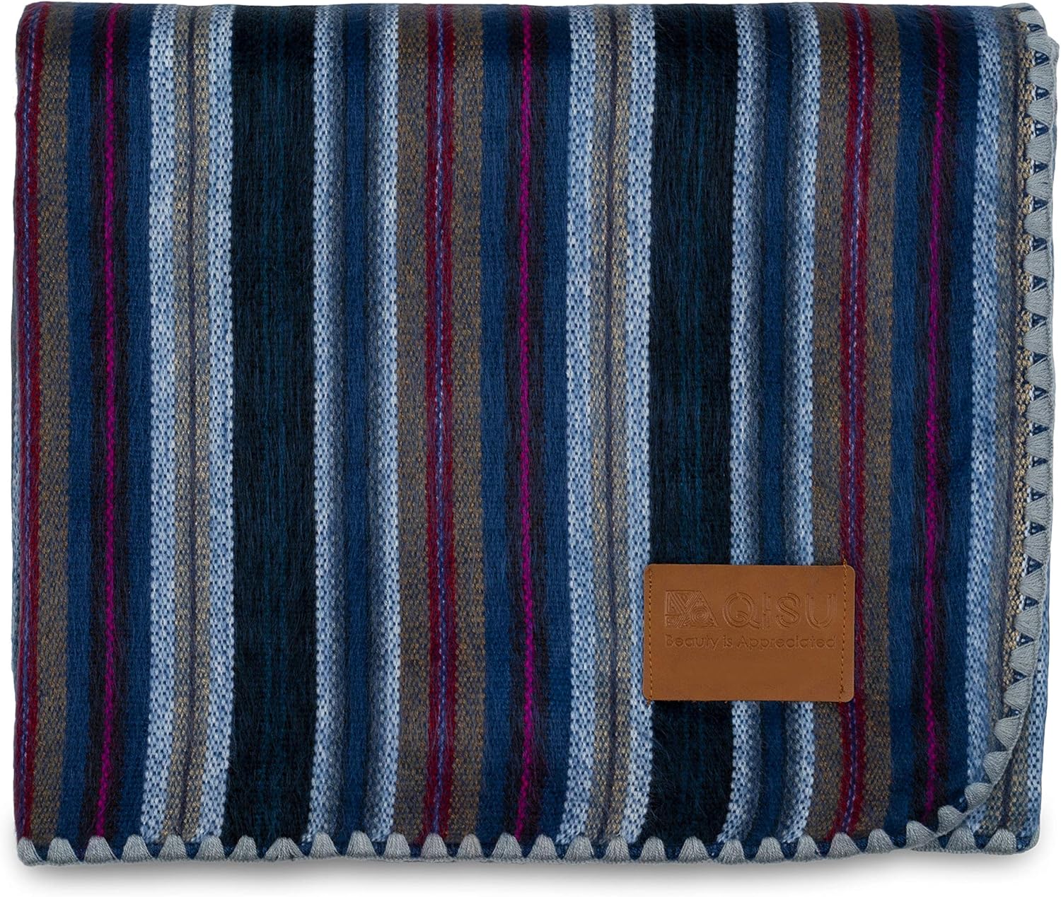 Alpaca Wool Blanket Throw, 85 x 65 inches, Turquoise Sea Foam Variegated Q4187