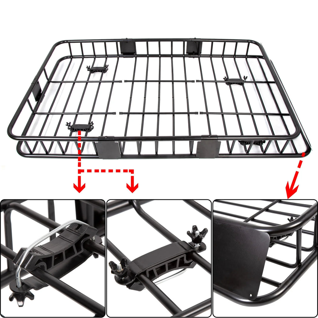 Black Roof Rack Cargo Carrier with Extension Luggage Basket V45522