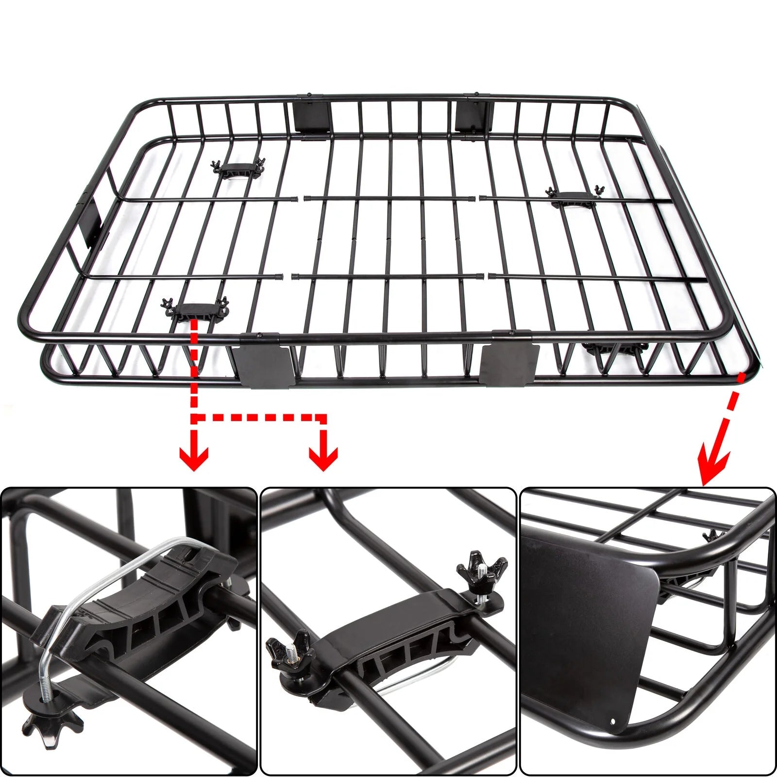 Black Roof Rack Cargo Carrier with Extension Luggage Basket V45522