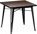 29.5 Inches Height Metal Dining Table with Solid Wood Top, Gloss Black C5996