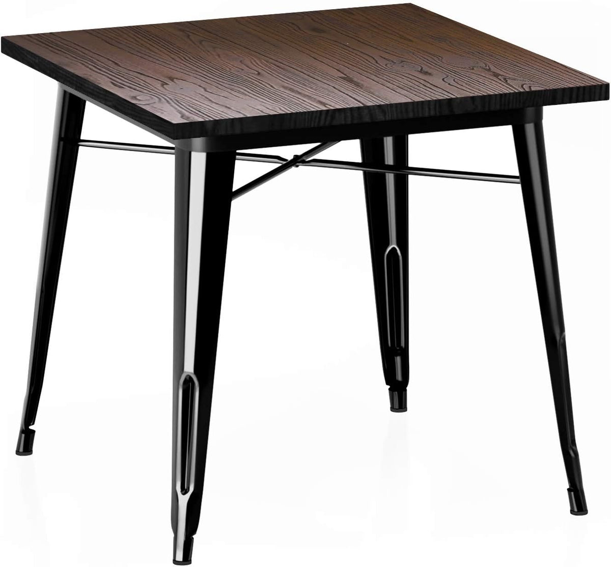 29.5 Inches Height Metal Dining Table with Solid Wood Top, Gloss Black C5996