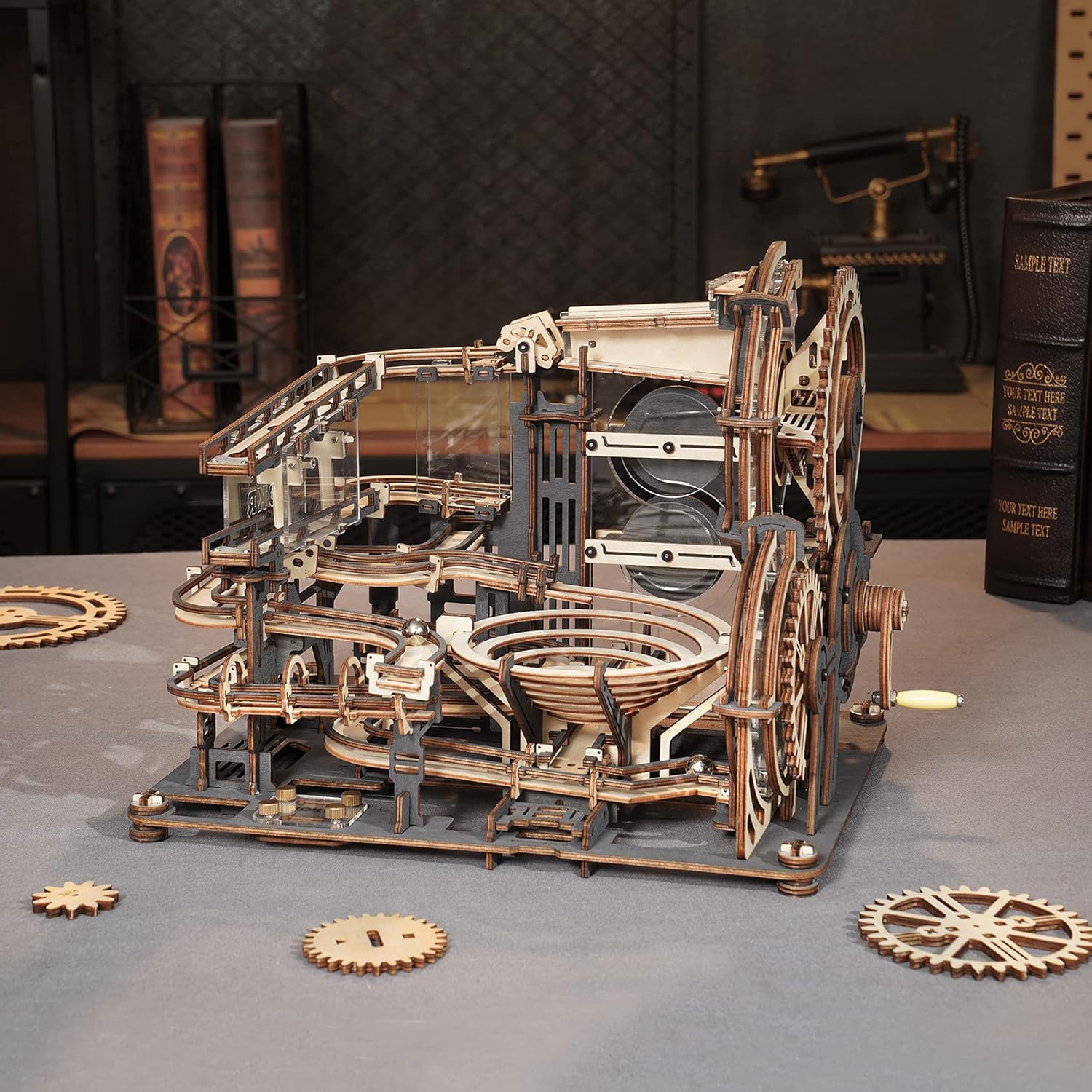 3D Wooden Puzzles Marble Run Chain Model Mechanical Building Kit (Night City) Pack of 2 C757