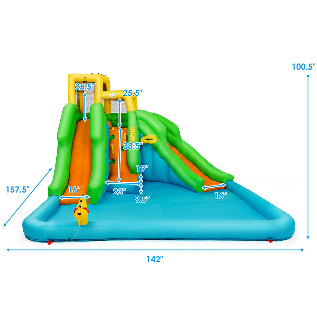 Inflatable Water Park Bounce House Two-Slide Bouncer with Climbing Wall and 550W Blower M839469