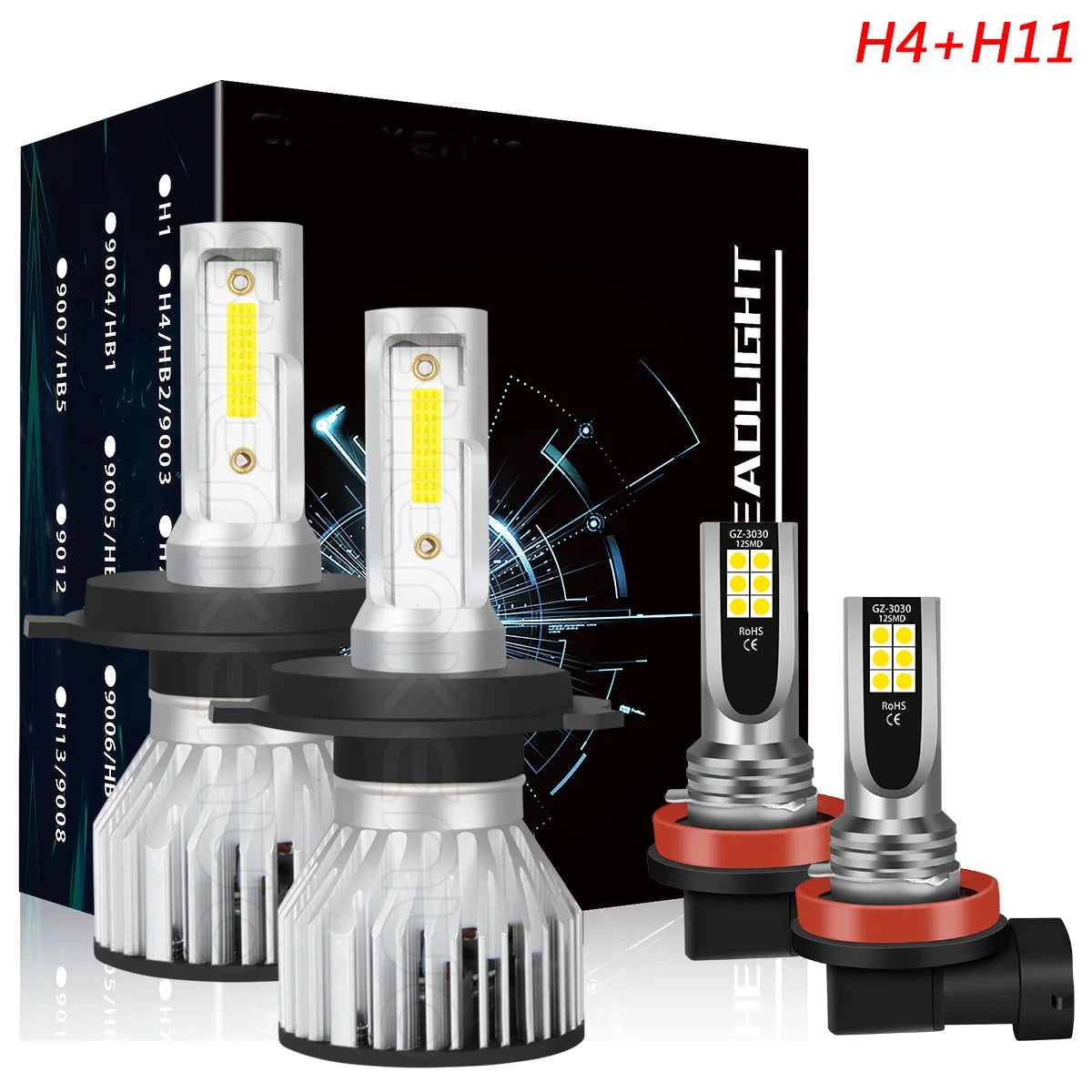 H4 High&Low Beam H11 Fog Light LED Headlight Bulbs 4pcs V155
