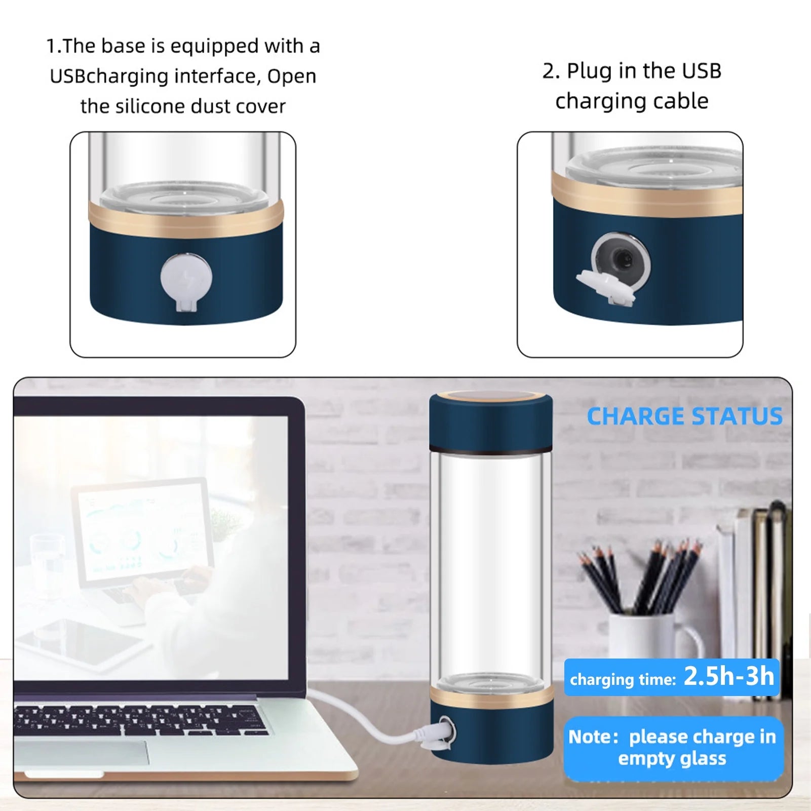 420ml Rechargeable Glass Hydrogen Water Bottle Y901147