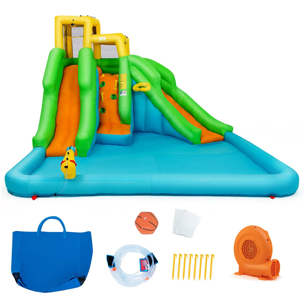 Inflatable Water Park Bounce House Two-Slide Bouncer with Climbing Wall and 550W Blower M839469