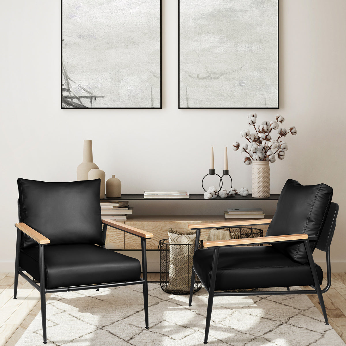 Black PU Leather Accent Chair with Metal Frame S219
