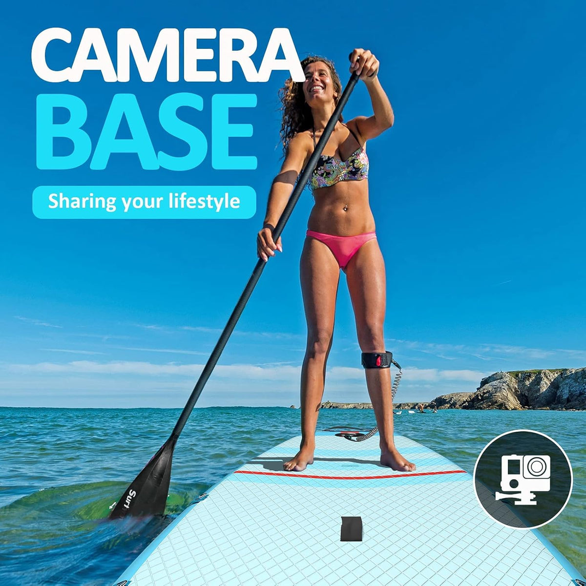 10'8''×33''×6'' Extra Wide Inflatable Paddle Board with Camera Mount O40029
