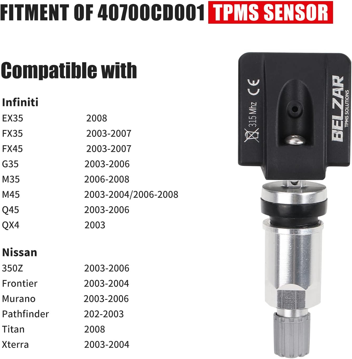 TPMS Preprogrammed 315MHz Tire Pressure Sensors 4 Pack L6750