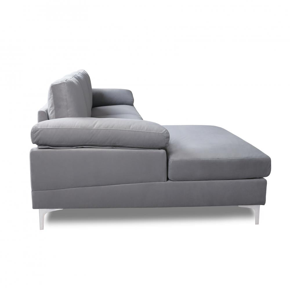 Grey Velvet Sectional Sofa with Metal Legs P9193