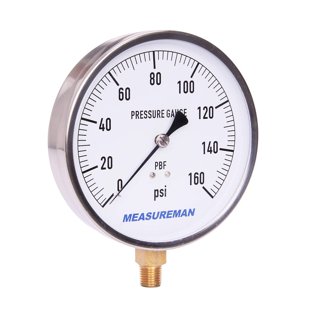 304 Stainless Steel Case Pressure Gauge, 0-200Psi, 4-1/2 Dial Size, Pack of 2 S869809