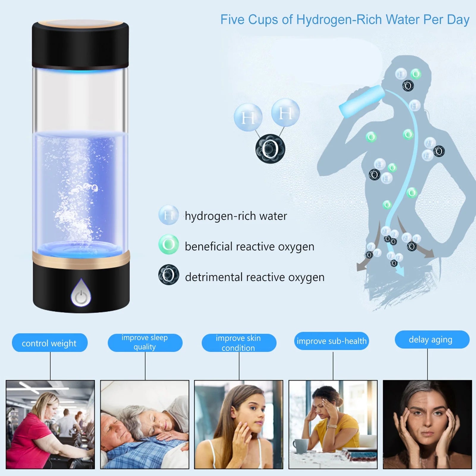 420ml Rechargeable Glass Hydrogen Water Bottle Y901147