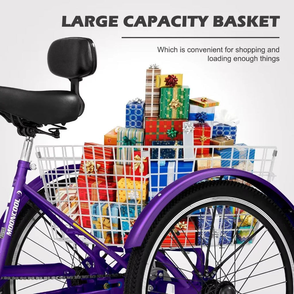 24"/26" Adult Tricycle Bike, 7 Speed 3-Wheel Bicycle, with Backrest & Shopping Basket L45425