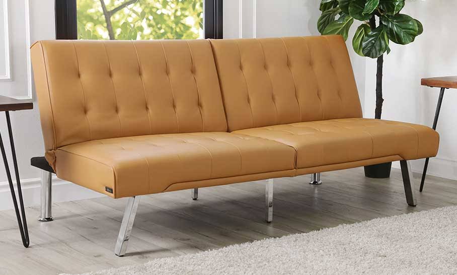 Faux Leather Convertible Sofa in Ivory A894620