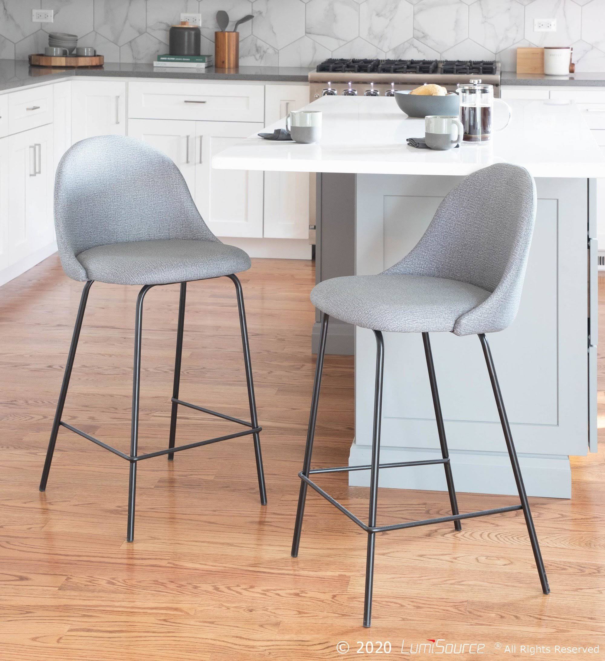 Black Metal Grey Fabric Counter Stool Set of 2 X57309