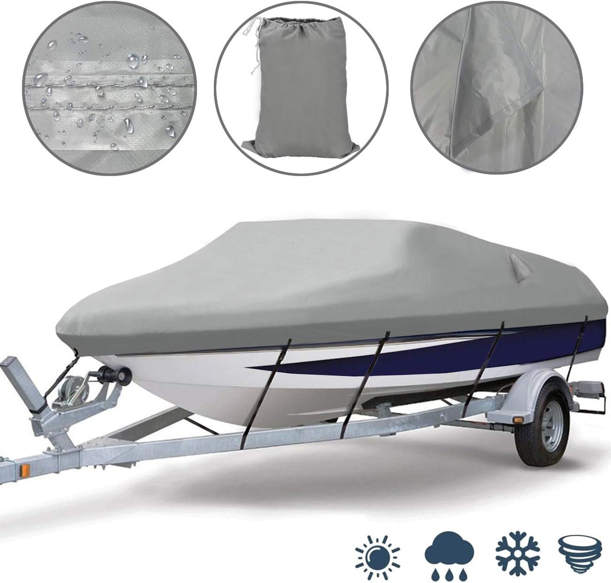Heavy Duty Waterproof Boat Cover with 2 Air Vent Marine Grade Polyester (17-19ft, Grey) Pack of 2 X836